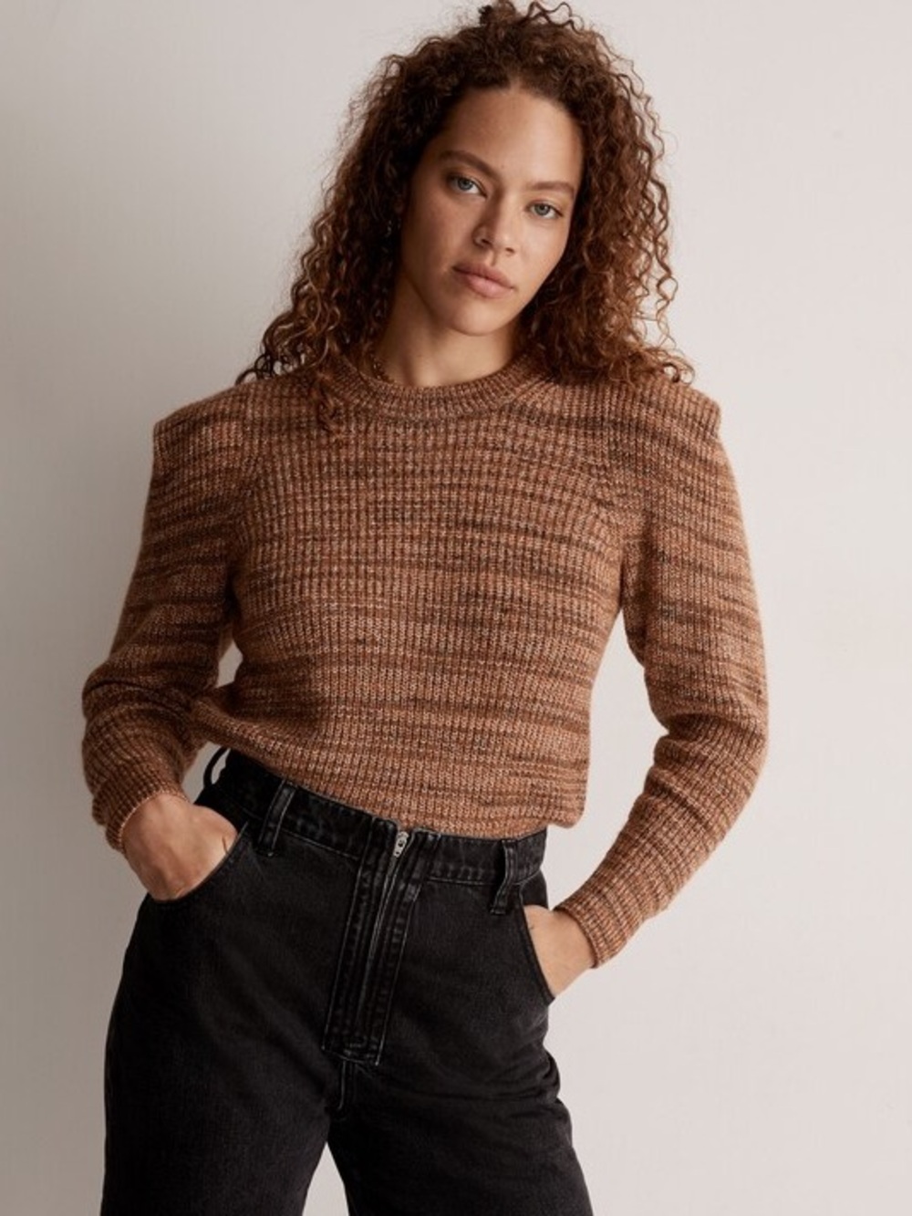 Madewell Prentiss Pullover Space Dyed Autumn Brown Sweater Pinched Pleat